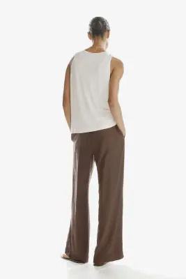 Pantalon large avec taille élastique - Marron foncé — photo 3