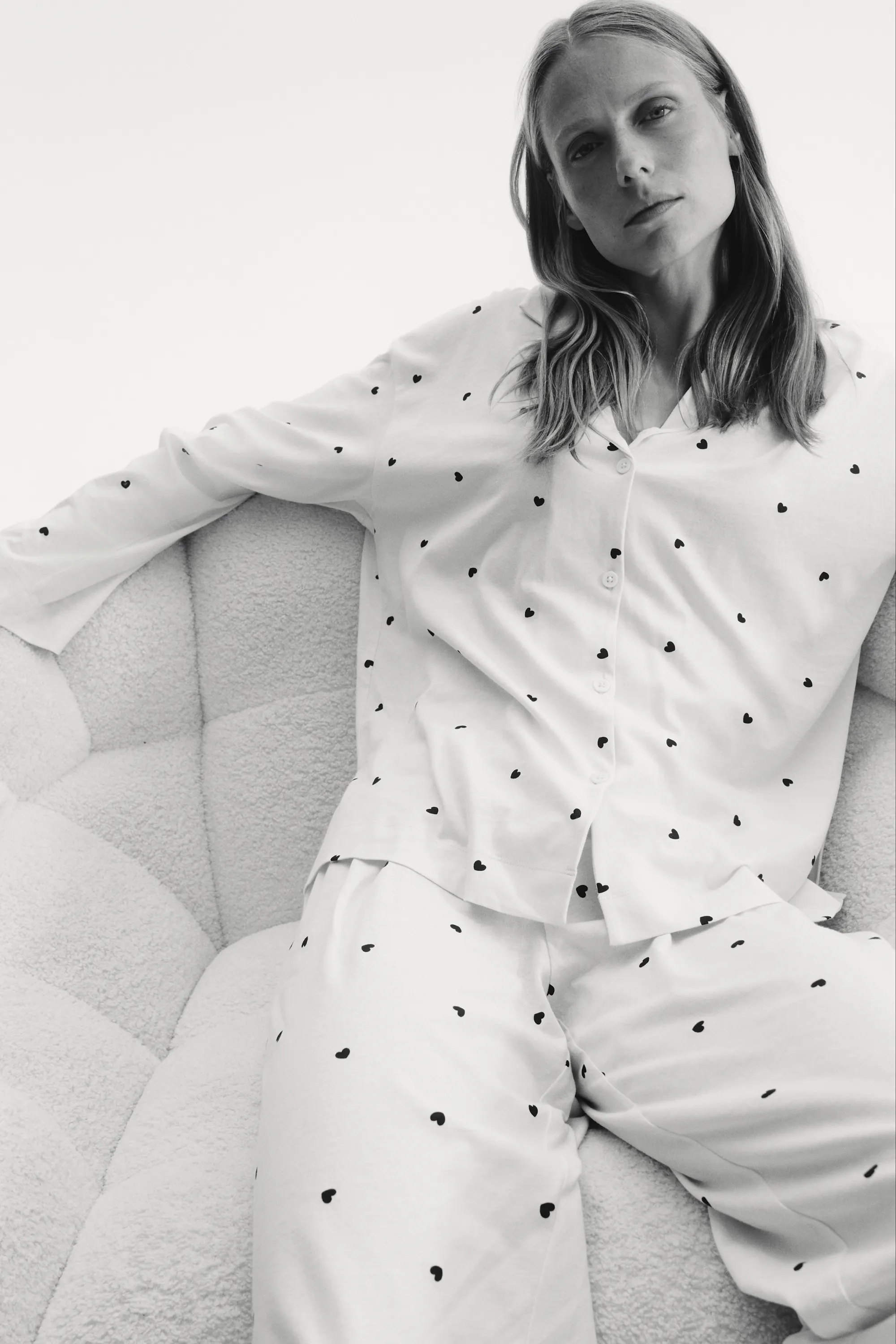 MAMA Pyjama en coton - Crème/cœurs