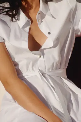 Robe chemise avec ceinture à nouer - Blanc — photo 3