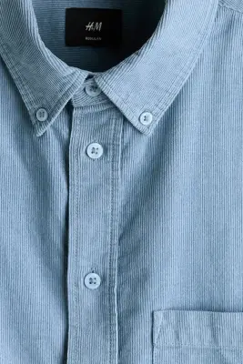 Chemise Regular Fit en velours côtelé - Bleu clair — photo 5