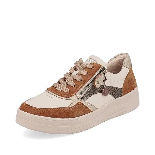 Baskets Remonte D0J01-24 Beige Cognac - Lacets Zip Grande Pointure Femme
