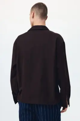 Chemise popover Relaxed Fit - Marron foncé — photo 3