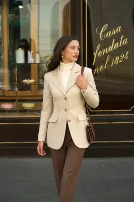Victoire Blazer Coat - Beige fishbone — photo 1