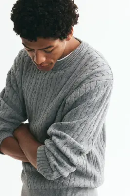 Pull Regular Fit en maille torsadée - Gris — photo 3