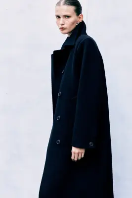 Manteau car coat croisé en laine mélangée - Noir — photo 3