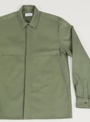 Overshirt with Front Cuts in Olive Canvas — photo 3