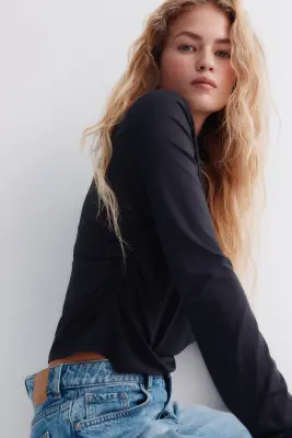 Top en jersey à effet drapé - Gris foncé — photo 2