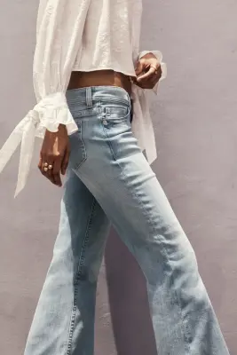Flared Leg Ultra Low Waist Jeans - Bleu denim clair — photo 3