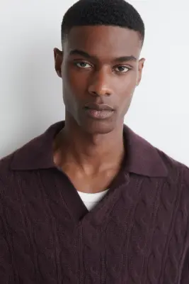 PULL POLO EN MAILLE DE CACHEMIRE TORSADÉE - BORDEAUX — photo 2