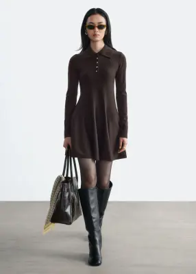 Robe-chemise en maille - Marron foncé — photo 2