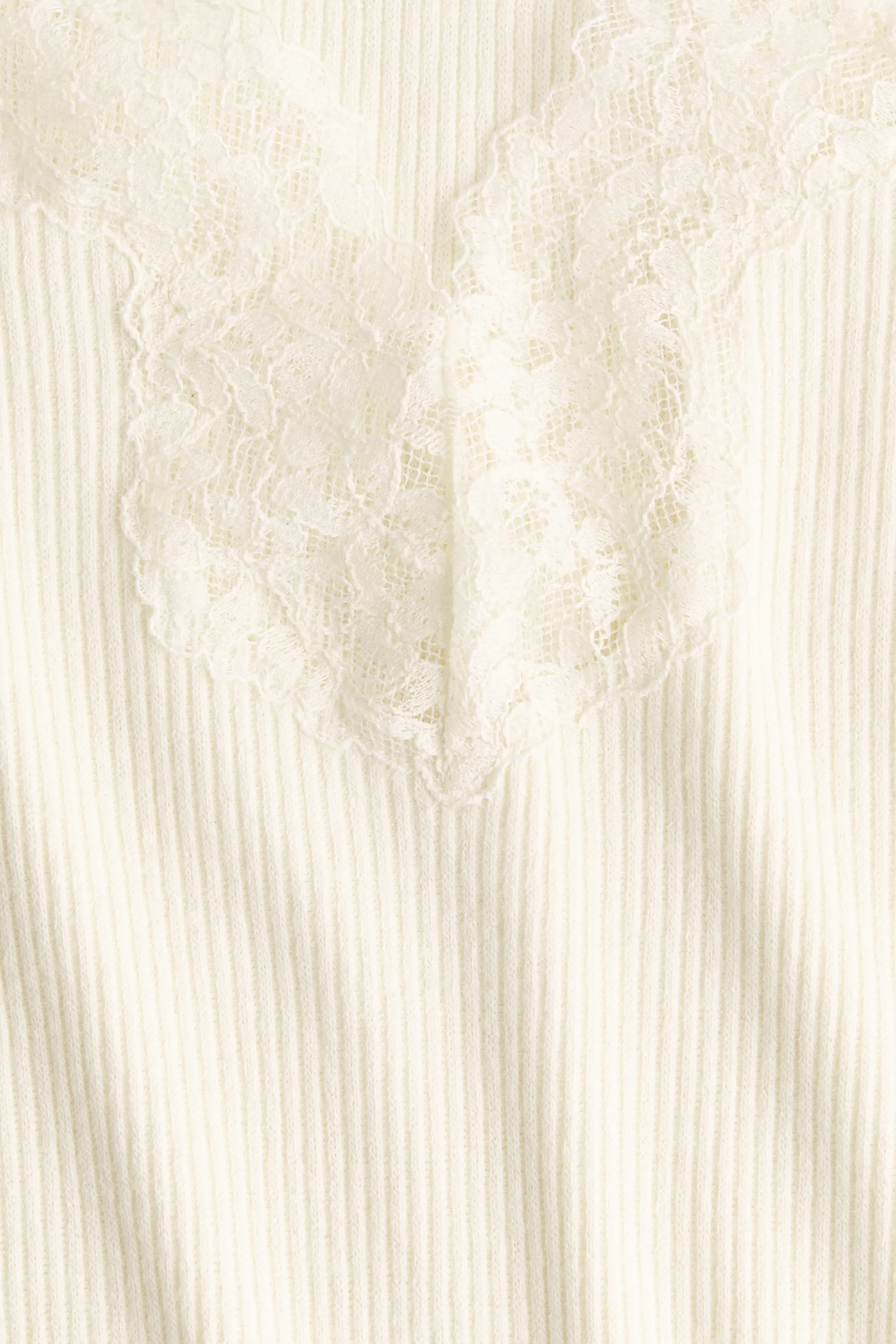 Top côtelé avec dentelle - Crème