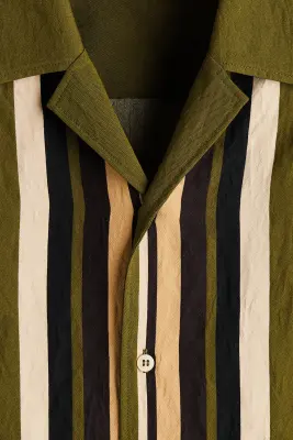 Chemise Relaxed Fit avec col cubain - Vert kaki foncé — photo 5