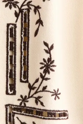 Veste en twill avec broderies - Beige clair/fleurs — photo 5