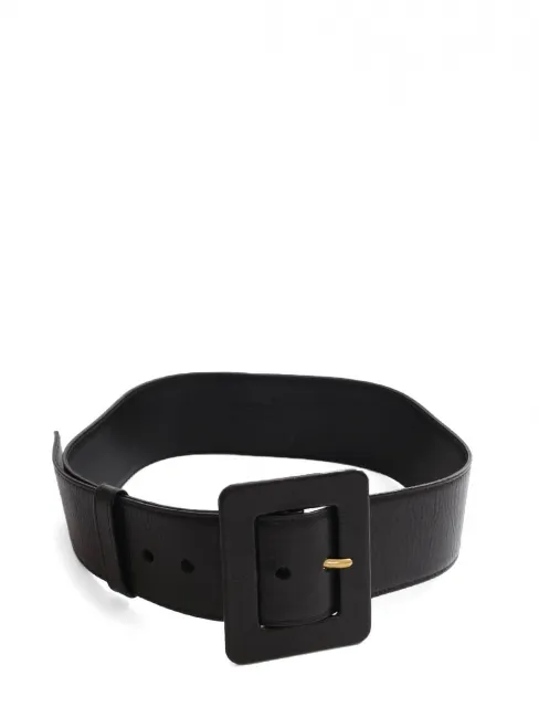 Ceinture large en cuir noir grosse boucle carrée siglée YSL Prix boutique 500€ Taille 75