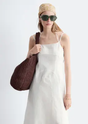 Robe midi en lin - Blanc — photo 2