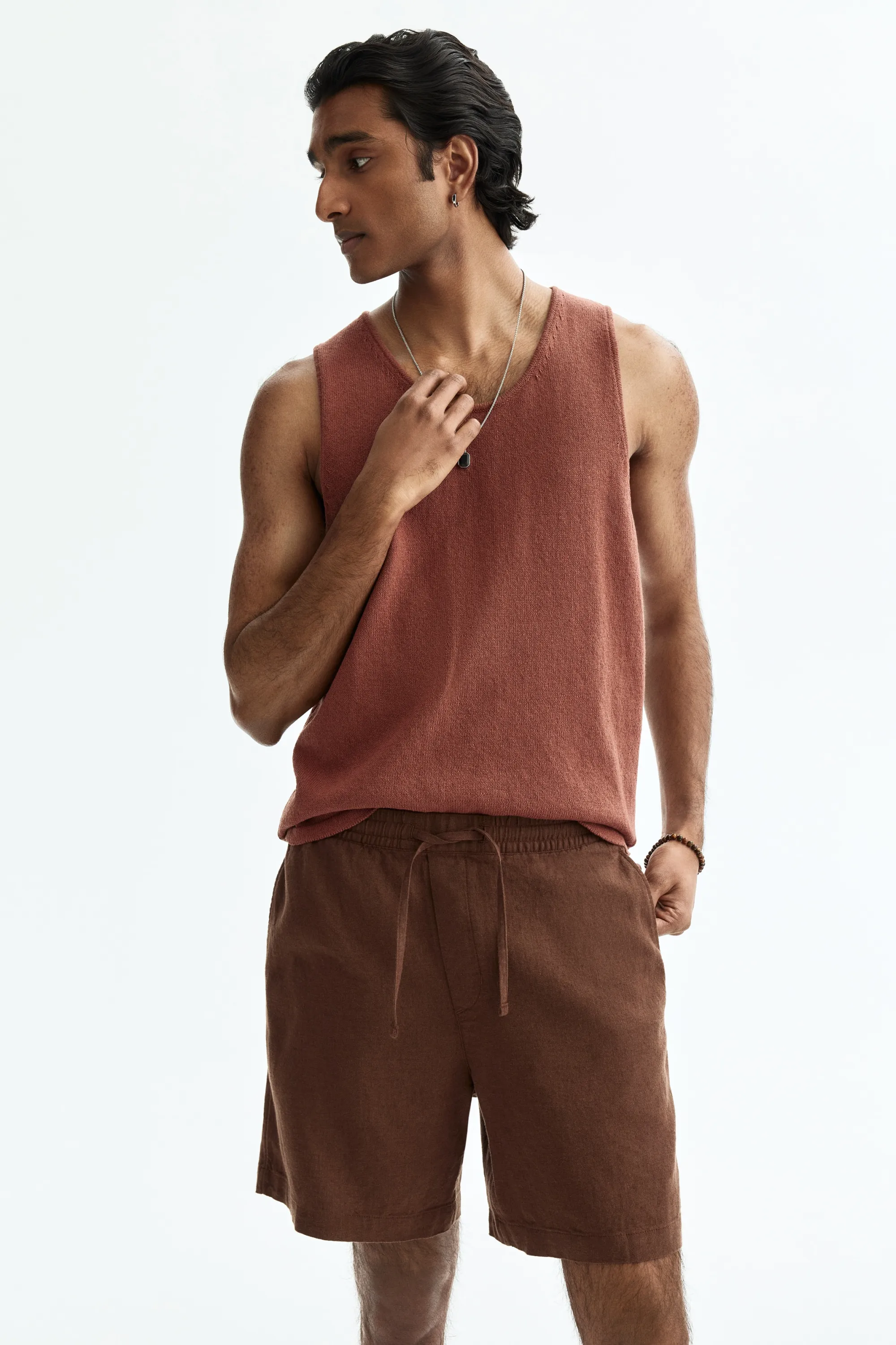 Short Relaxed Fit en lin mélangé - Marron