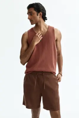 Short Relaxed Fit en lin mélangé - Marron — photo 1