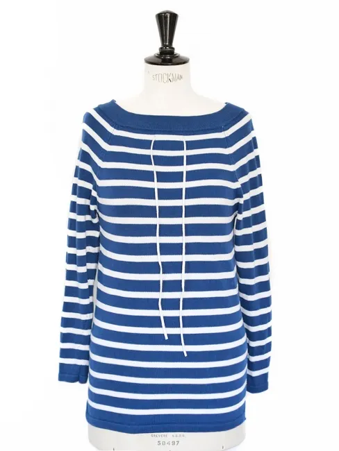 Pull marinière col bateau en coton bleu et blanc Prix boutique 135€ Taille 36