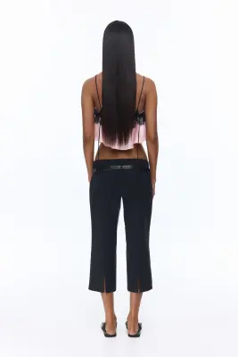 Crop top en satin avec dentelle - Rose clair/noir — photo 4