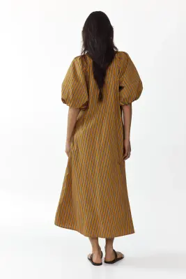 Robe trapèze en popeline - Marron/rayé — photo 3