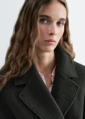 Manteau volumineux en laine avec ceinture - Vert foncé — photo 2