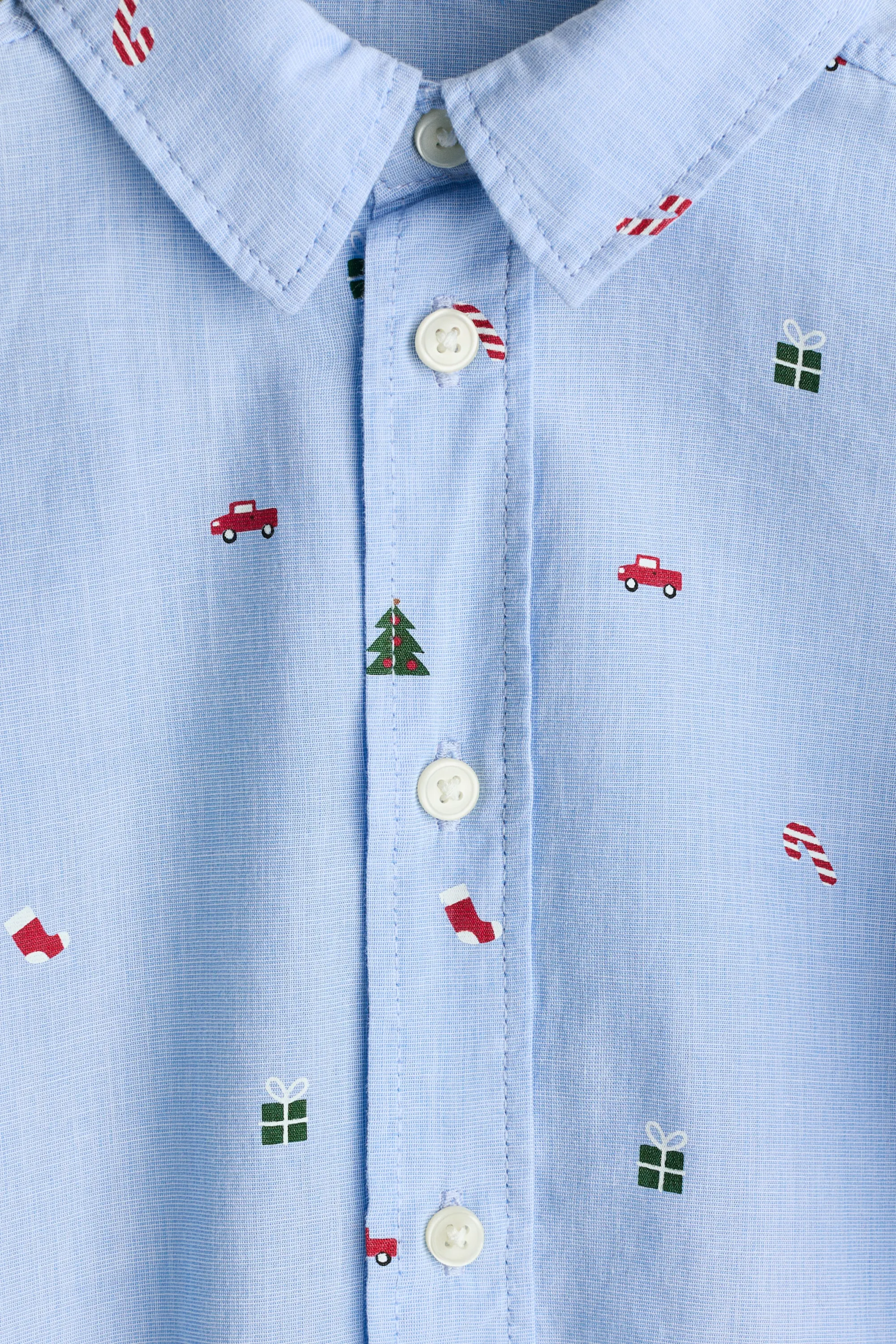 Chemise en coton à motif - Bleu clair/Noël