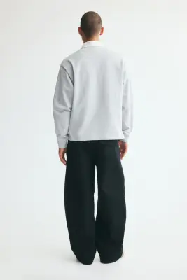 Relaxed Fit Cotton rugby shirt - Gris clair chiné/blanc — photo 3