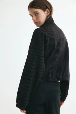 Veste en jersey avec col entonnoir - Noir/rayures tennis — photo 4