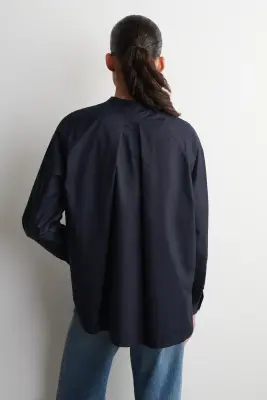 CHEMISE COTON COL OFFICIER - BLEU MARINE — photo 4