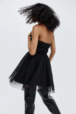 Robe bandeau en tulle - Noir — photo 3