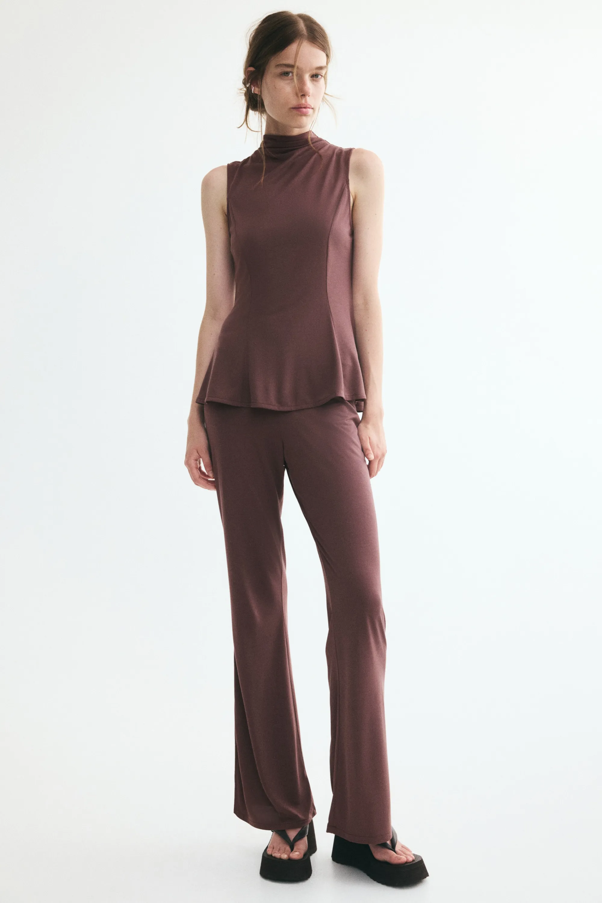 Pantalon évasé en modal mélangé - Marron foncé