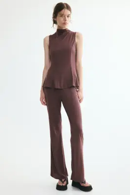 Pantalon évasé en modal mélangé - Marron foncé — photo 1