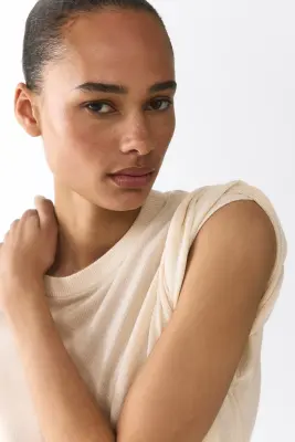 Top en maille fine - Beige clair — photo 1