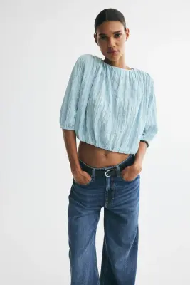 Blouse texturée avec base à effet boule - Turquoise clair — photo 1