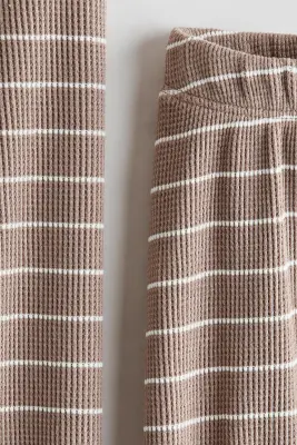 Ensemble 2 pièces en coton gaufré - Beige/rayures blanches — photo 2