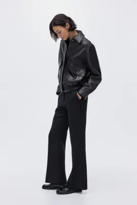 Pantalon évasé en laine mélangée - Noir — photo 2