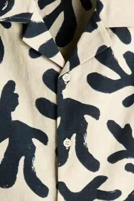 Chemise Relaxed Fit avec col cubain - Beige clair/coraux — photo 4