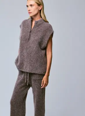Pull Marron Col Montant Sans Manches en Alpaga / Polyamide / Elasthanne — photo 4