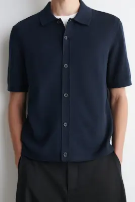 CHEMISE EN MAILLE DE COTON - BLEU MARINE — photo 1