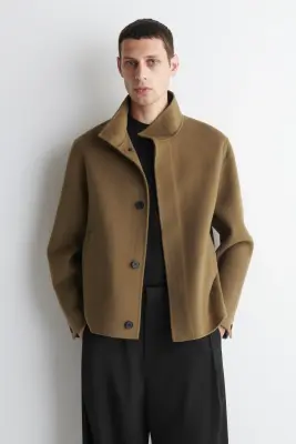 VESTE À COL CHEMINÉE EN LAINE DOUBLE FACE - BEIGE FONCÉ — photo 2