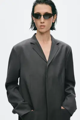 Veste droite Slim Fit en laine mélangée - Gris foncé — photo 1
