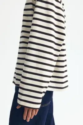 T-shirt à manches longues Oversized Fit en jersey - Crème/rayé — photo 3