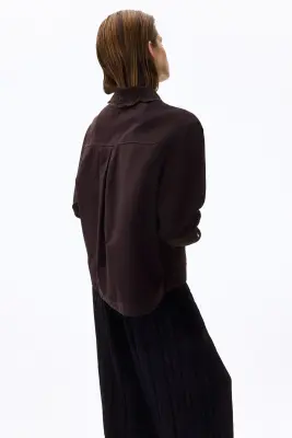 Veste en twill avec broderie anglaise - Marron foncé — photo 2