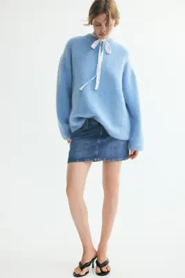 Pull oversize en mohair mélangé - Bleu clair — photo 2
