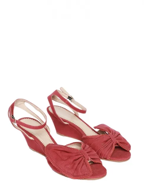 Sandales TERRY compensées à noeud en toile rouge cerise NEUVES Px boutique 500€ Taille 36