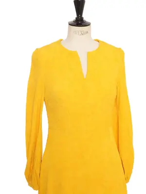 Robe manches longues en jacquard  jaune tournesol  Est. retail 1600€ Taille 34 — photo 4