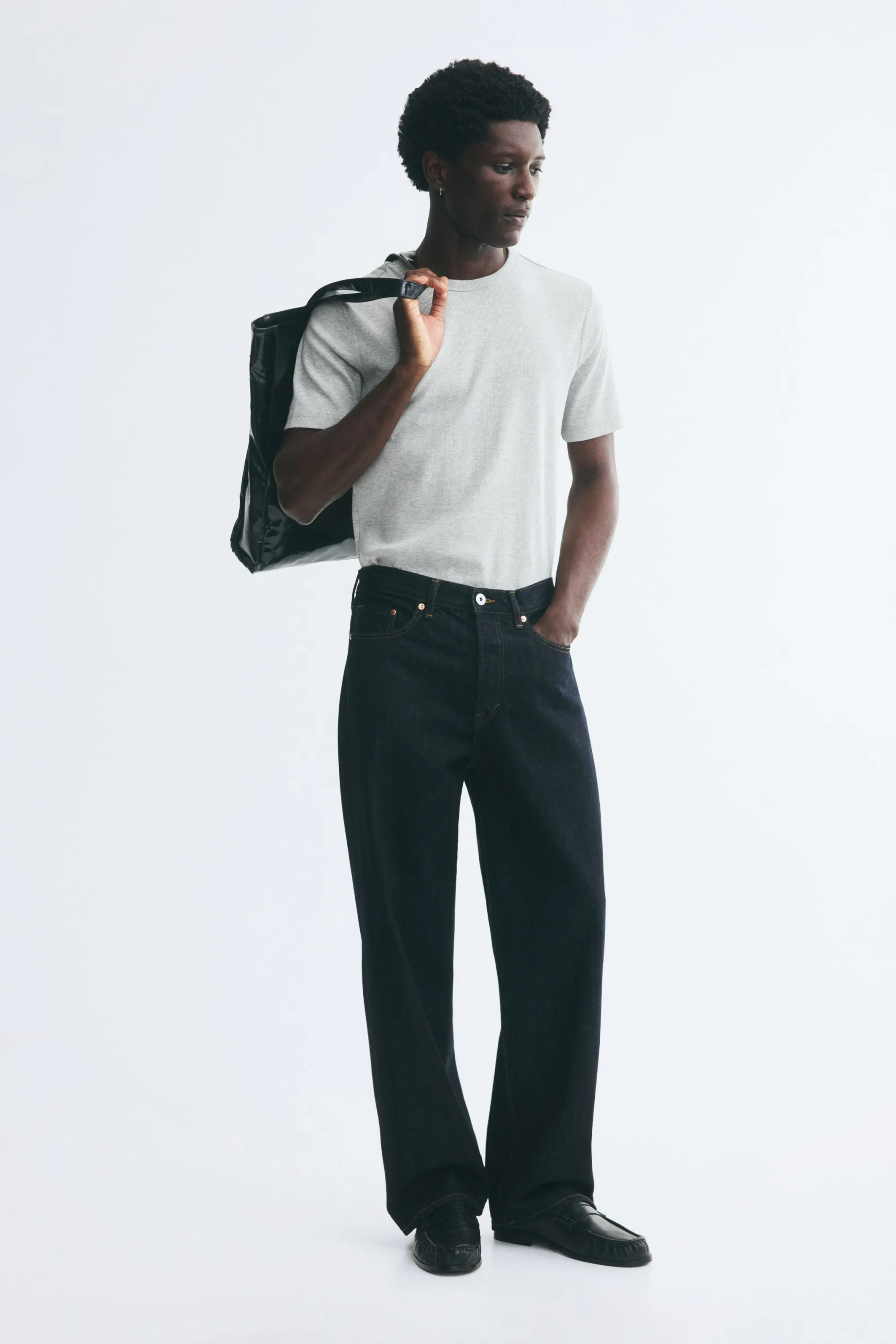 T-shirt côtelé Slim Fit - Gris clair chiné