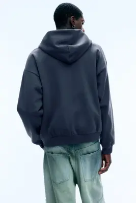 Sweat à capuche zippé ample - Bleu foncé — photo 2