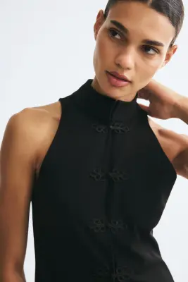 Gilet sans manches avec boutons noués - Noir — photo 2