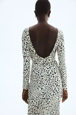 Robe en jersey avec dos ouvert - Crème/imprimé léopard — photo 2